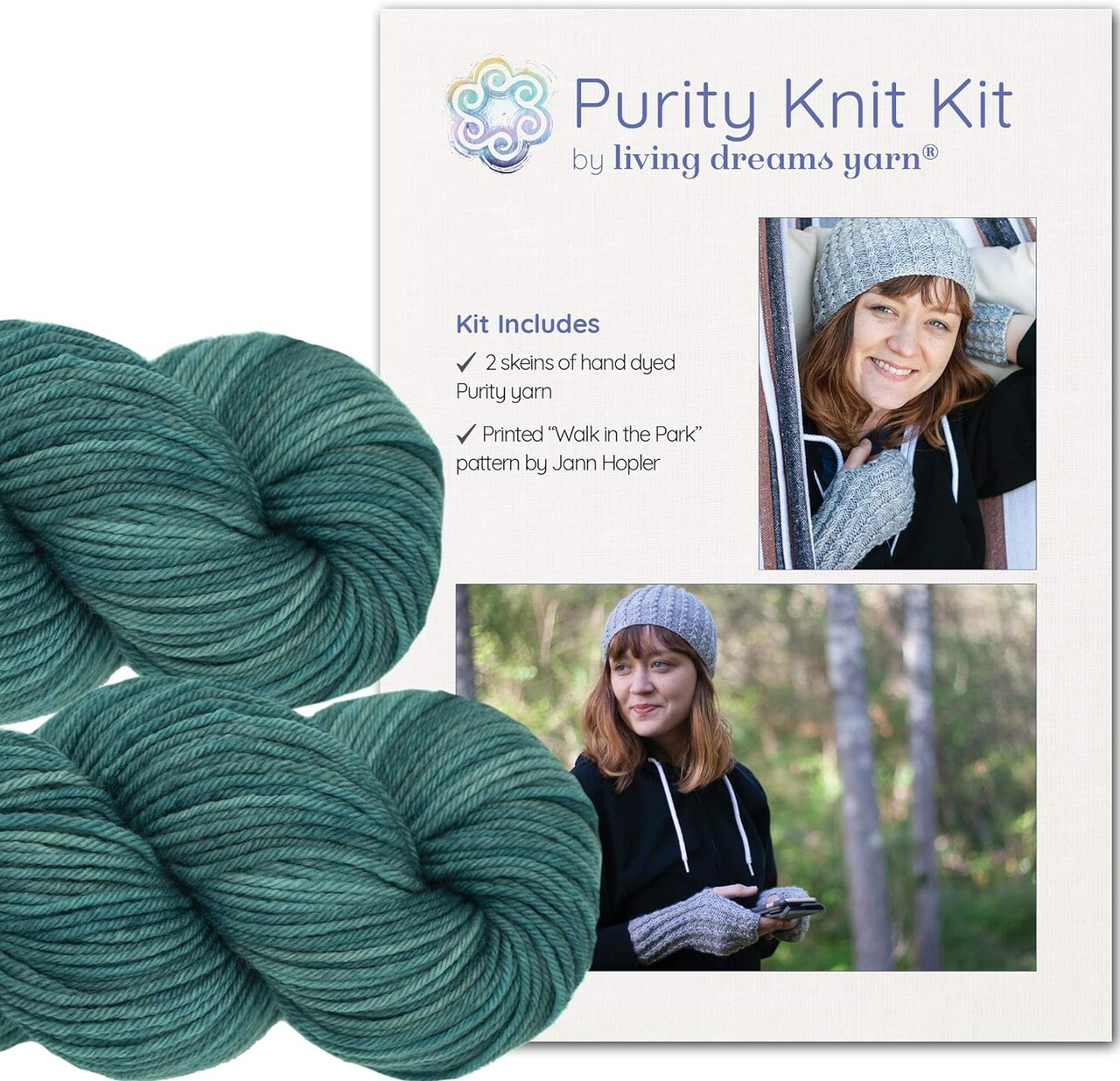 DIY Merino Hat & Gloves Knitting Kit: Organic Hand Dyed Wool Yarn + Printed Pattern. Soft, Cozy, Great for Gifts. Walk in the Park